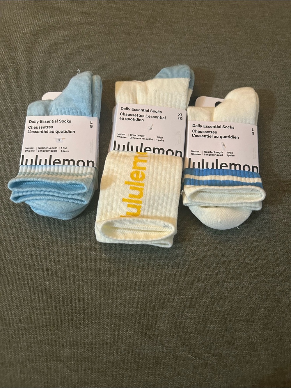 lululemon athletica Quarter Socks Trio - Light Blue, White & Yellow Accent
